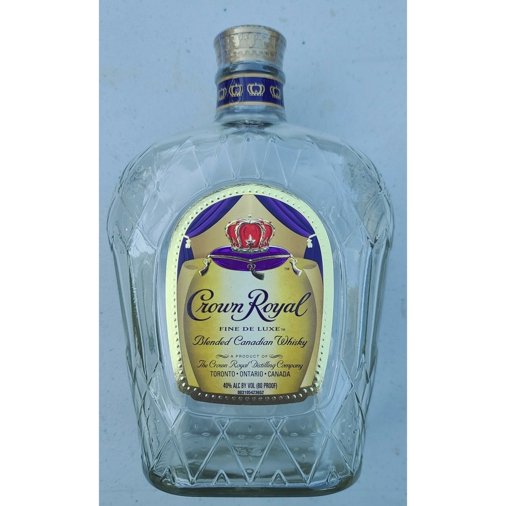 Crown Royal Fine De Luxe Blended Canadian Whisky Empty 1L Glass Bottle with Cap